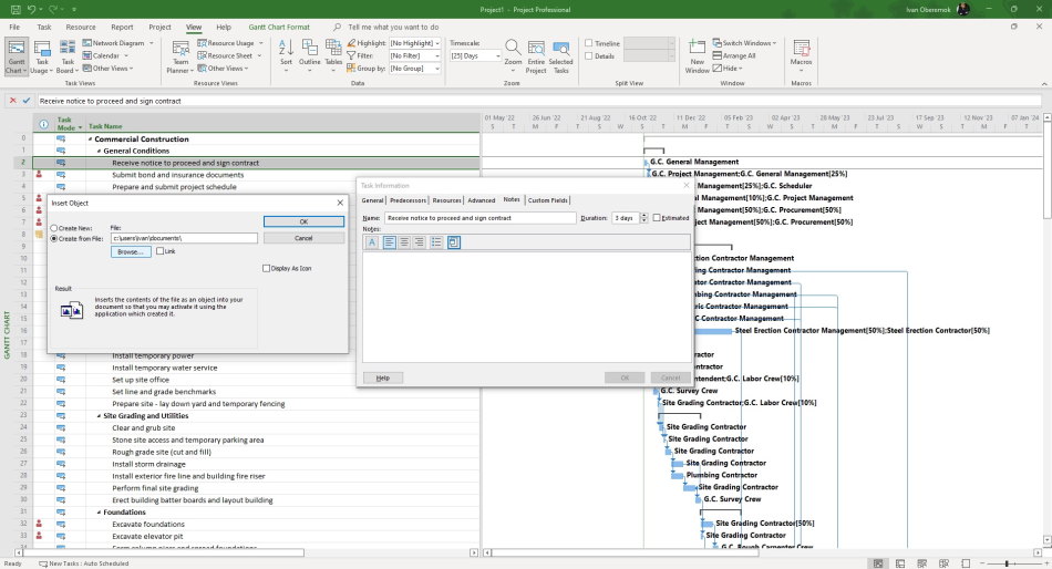 Adding documents to a task in MS Project Pro