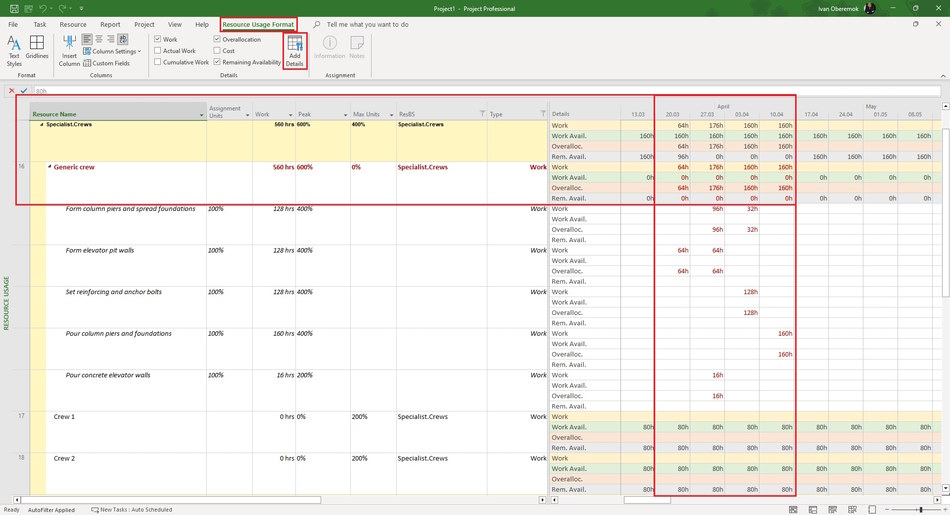 Leveling group resources by adding resources in MS Project Pro