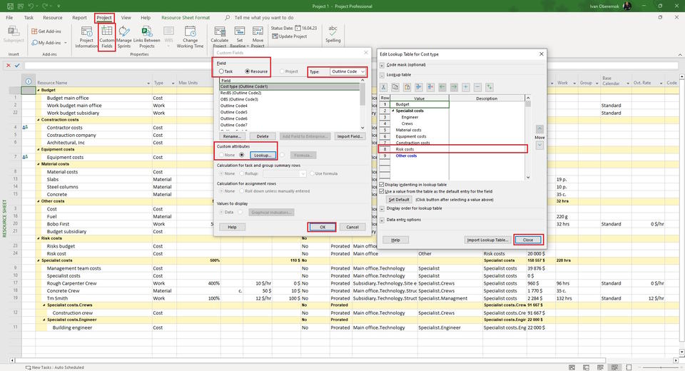 Adding the filter by "Cost type" field