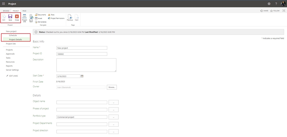 Describing an enterprise project in MS Project Server