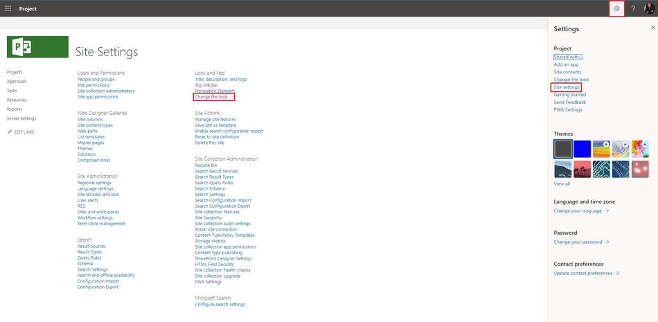 Changing PWA site links in the top menu in MS Project Server