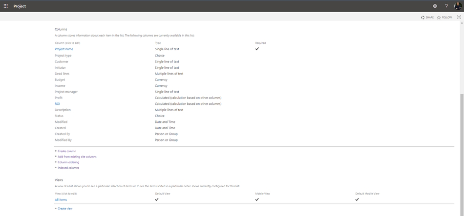 Creating column in a register of project requests in MS Project Server