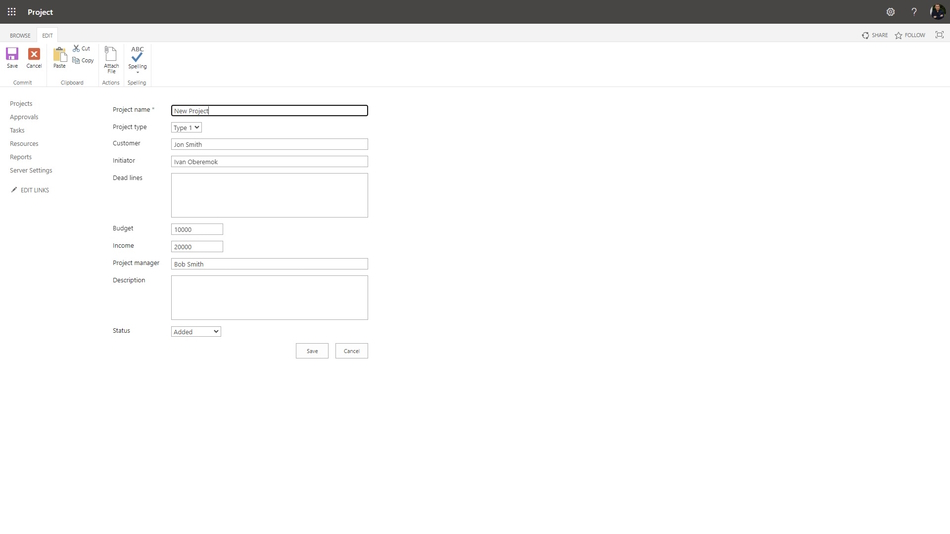 Editing a register of project requests in MS Project Server