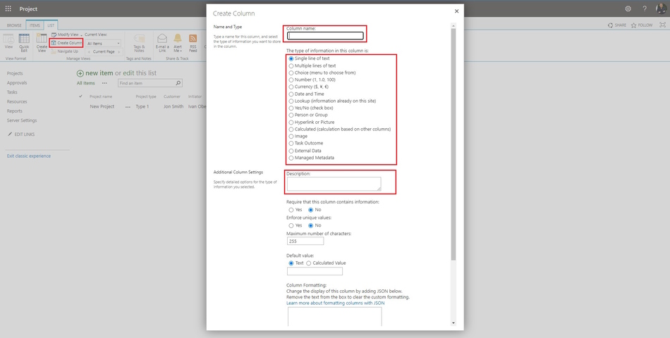 Creating applications columns in MS SharePoint