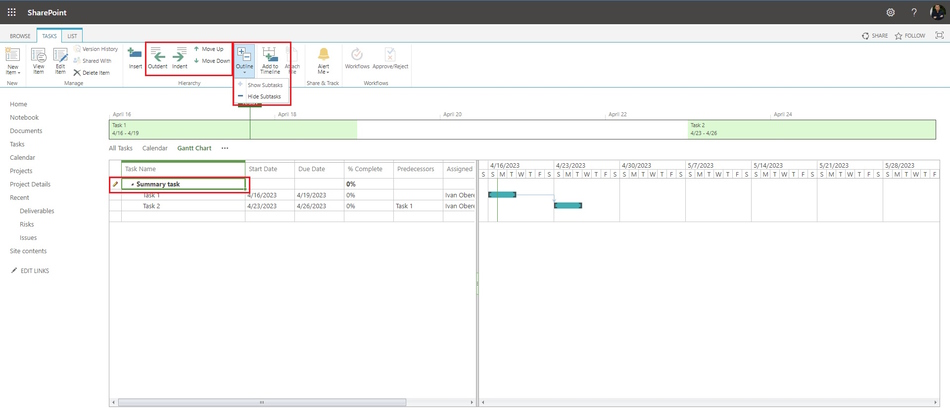 Setting the project outline in MS SharePoint