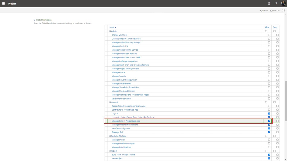 Setting up access to report data in MS Project Server