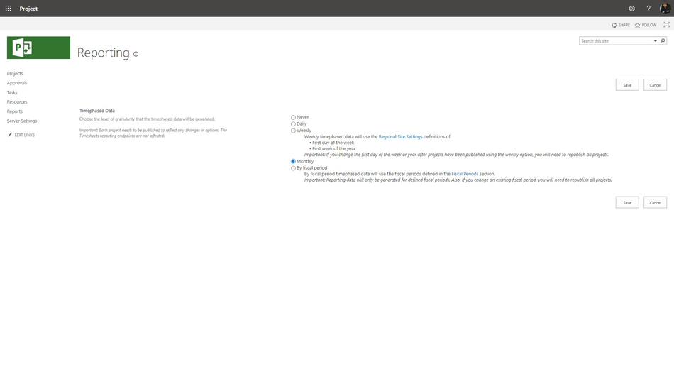 Setting up reporting in MS Project Server
