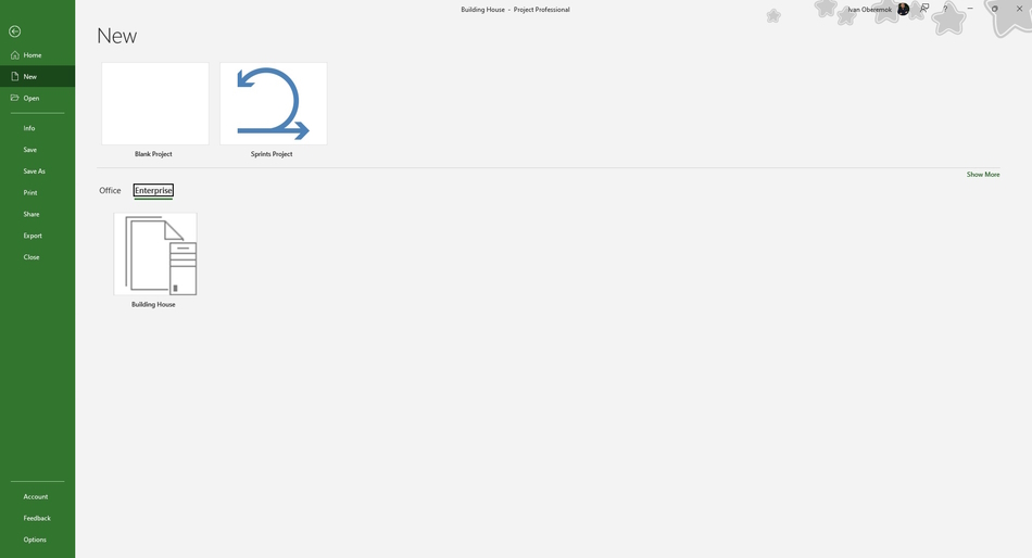 Showing project templates in MS Project Pro