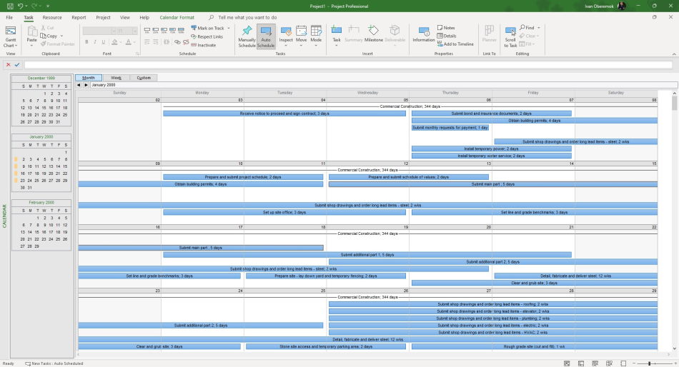 Calendar plan in MS Project Pro