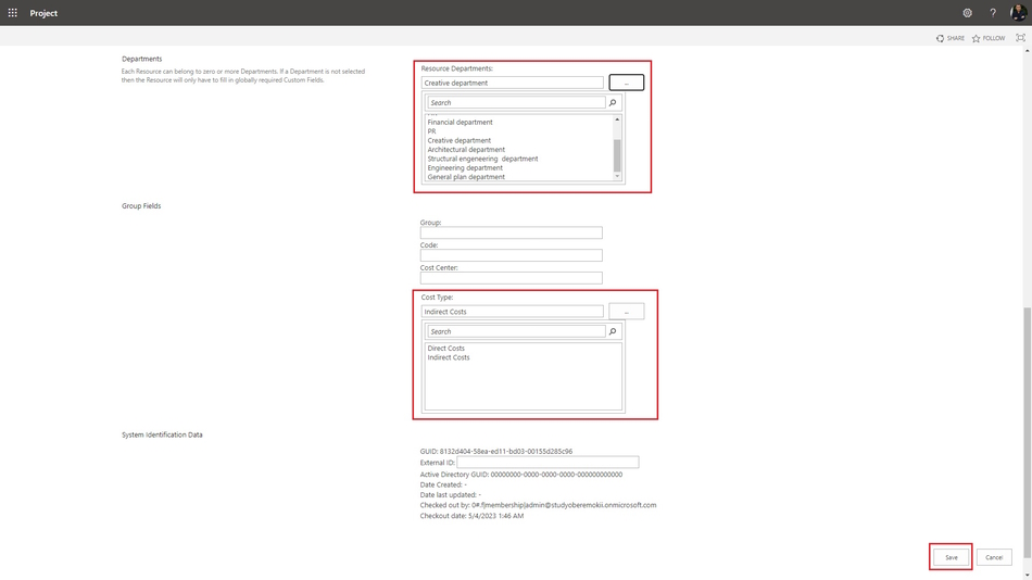 Creating enterprise cost resources in MS Project Pro page 2