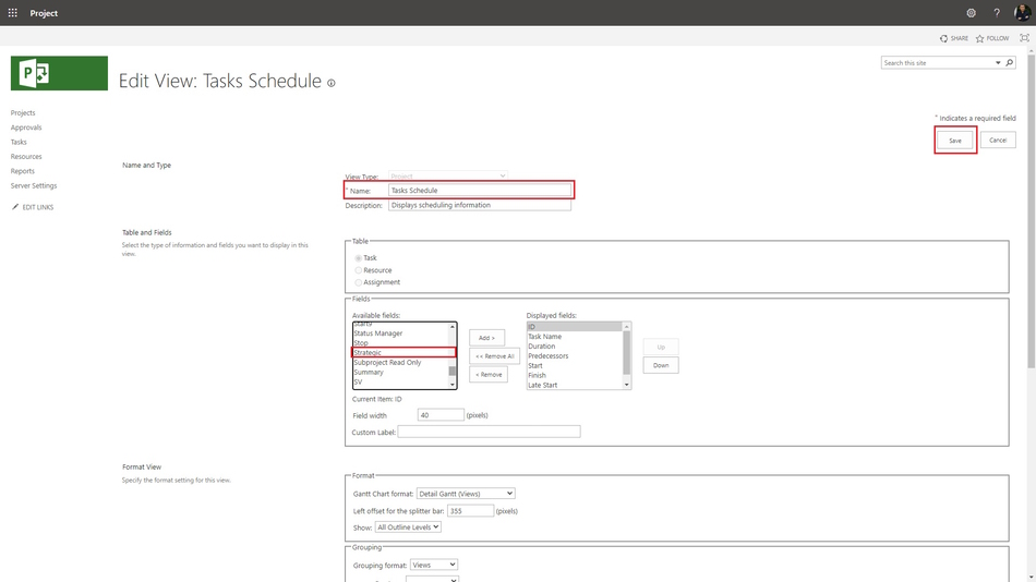 Adding the strategic custom field in MS Project Server