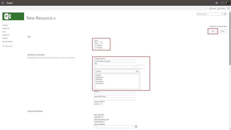Creating enterprise cost resources in MS Project Pro page 1