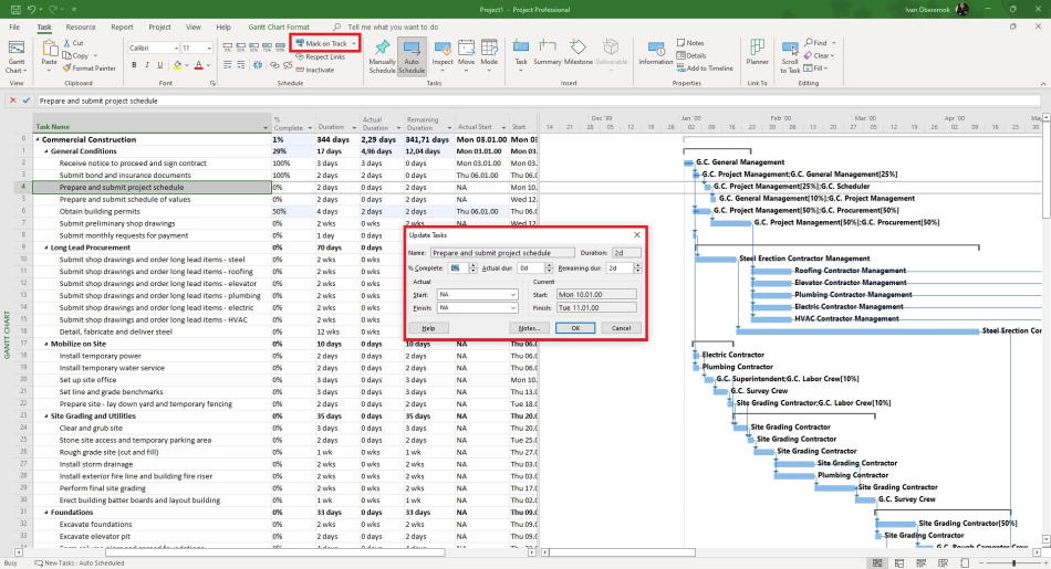 Actual task duration in MS Project Pro