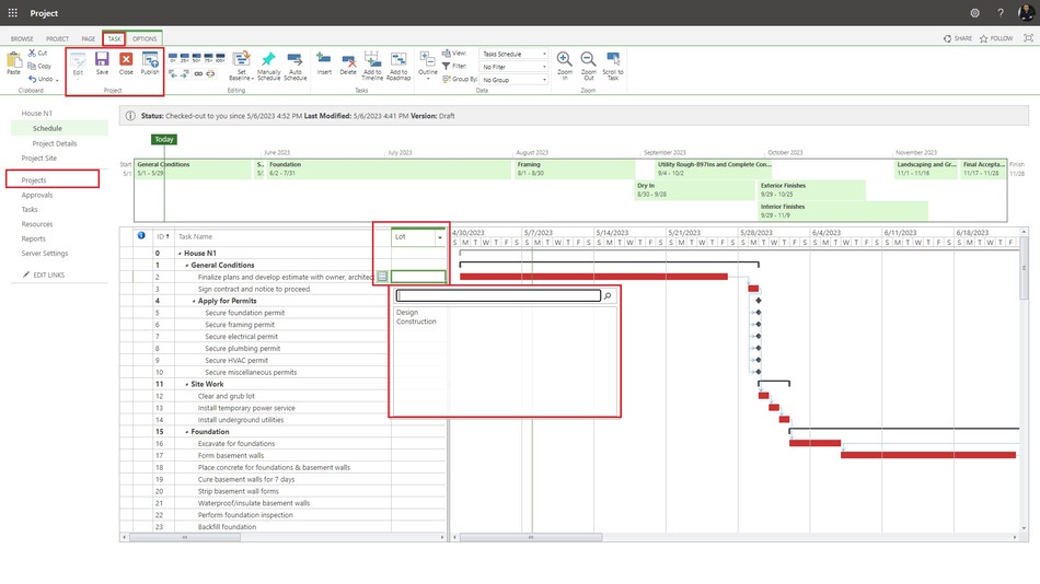 Using the enterprise lots custom field in MS Project Server