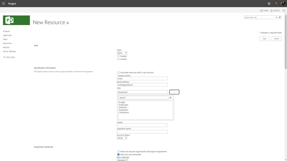 Creating enterprise equipment resources in MS Project Server page 1
