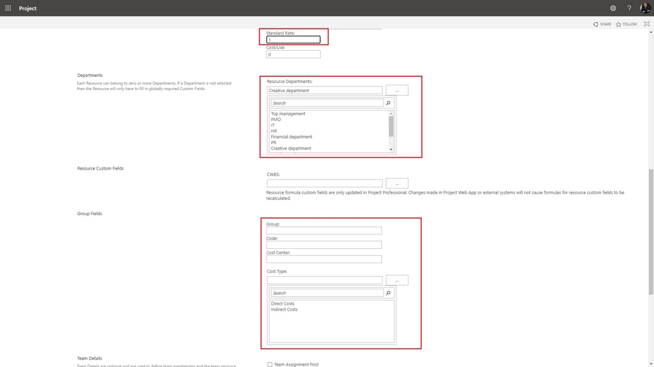 Creating enterprise cost resources using material type in MS Project Server page 2