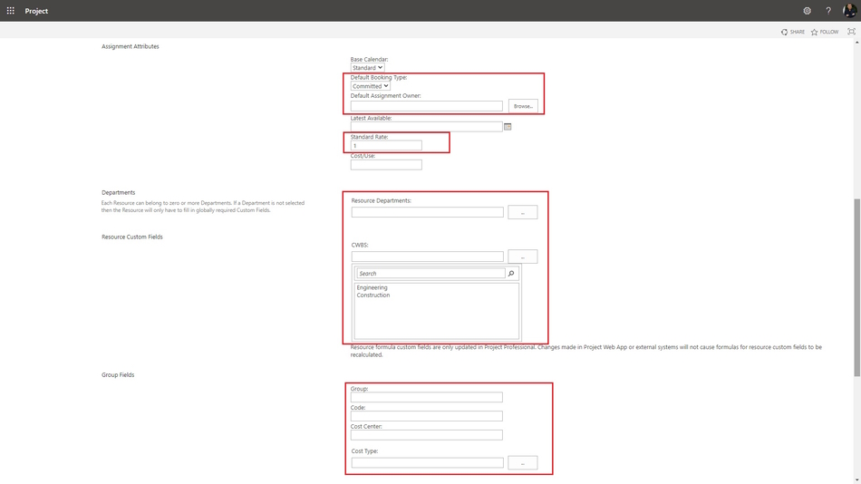 Creating enterprise сontractor resources using material type in MS Project Server page 2