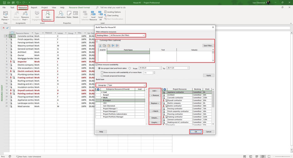 Build team from enterprise in MS Project Pro