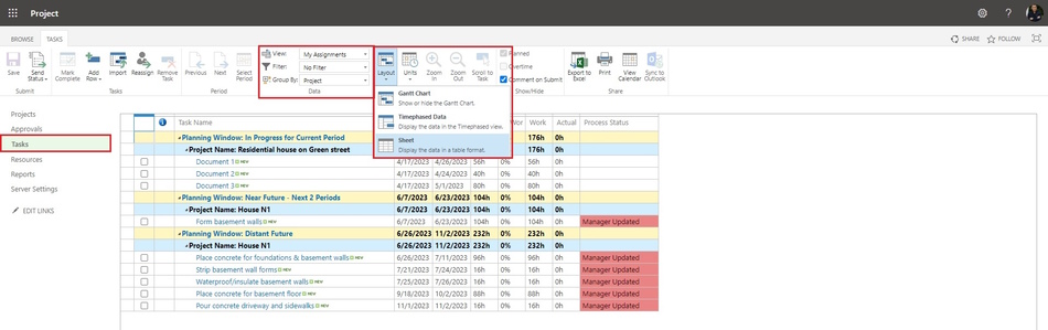 Showing user tasks in MS Project Server