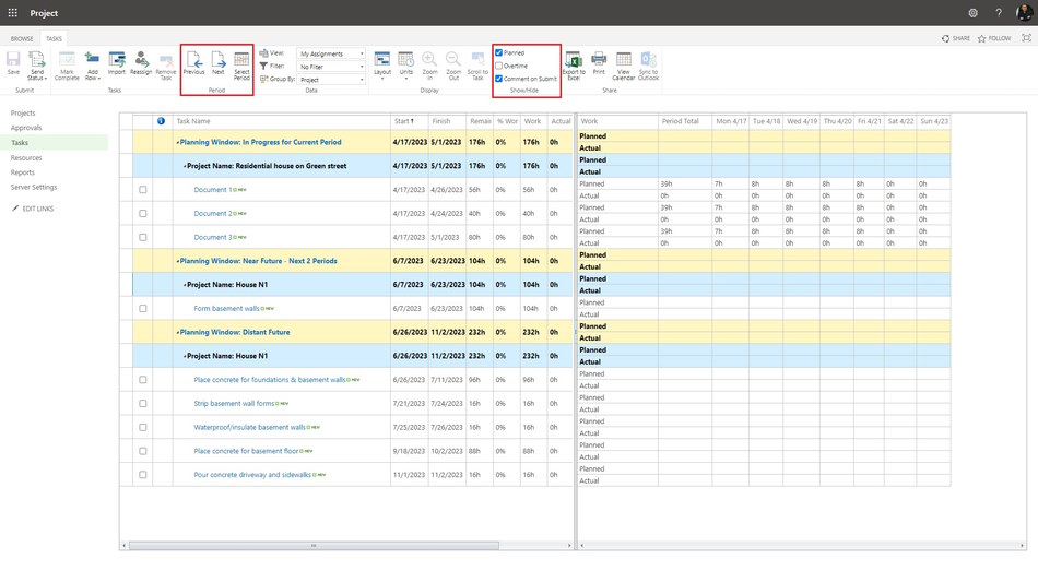 Showing user tasks in Timephased Data view in MS Project Server