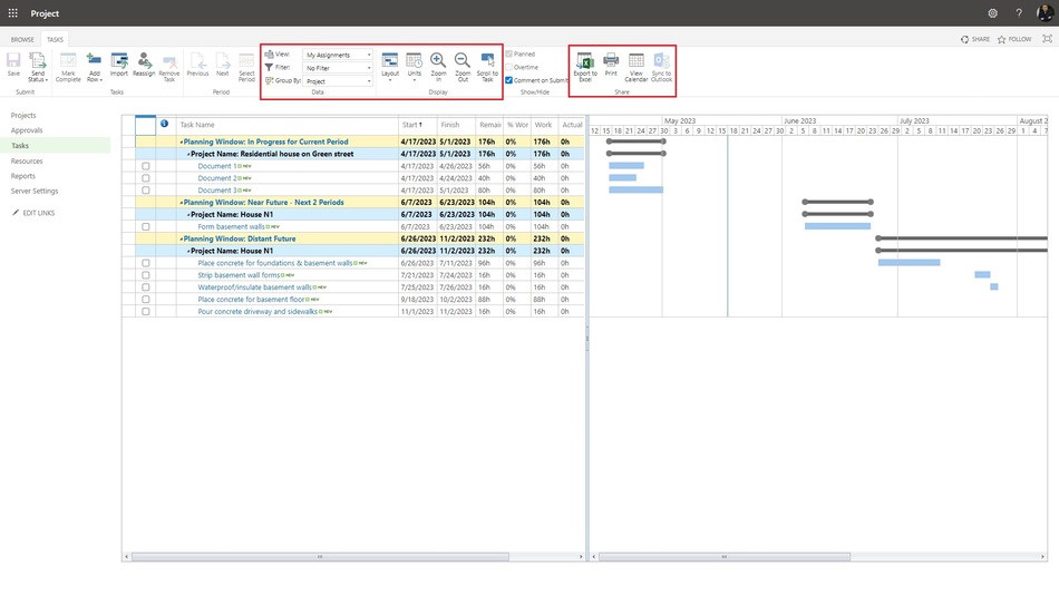 Showing user tasks in Gantt Chart view in MS Project Server