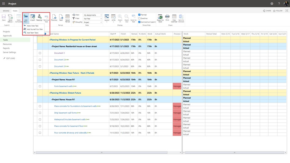 Editing and remove a user task in MS Project Server