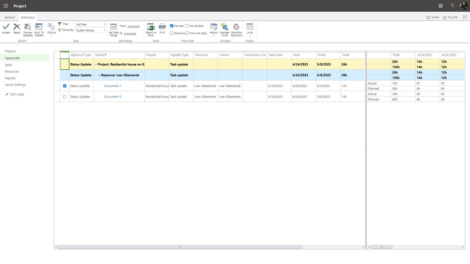 Approvaling tasks in MS Project Server
