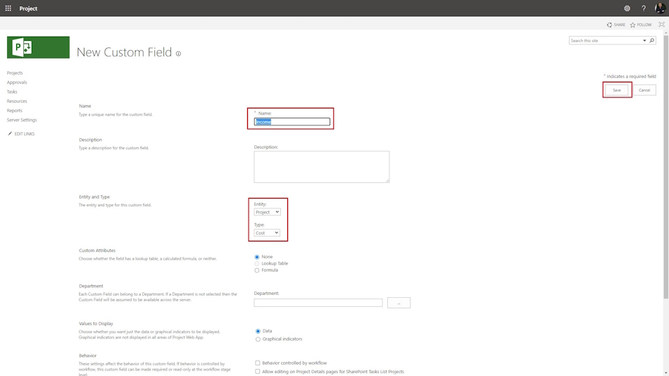 Creating financial indicators in MS Project Server