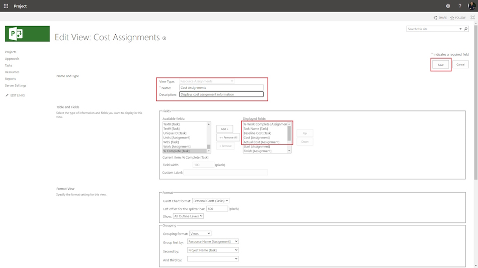 Creating a contractor monitoring view in MS Project Server