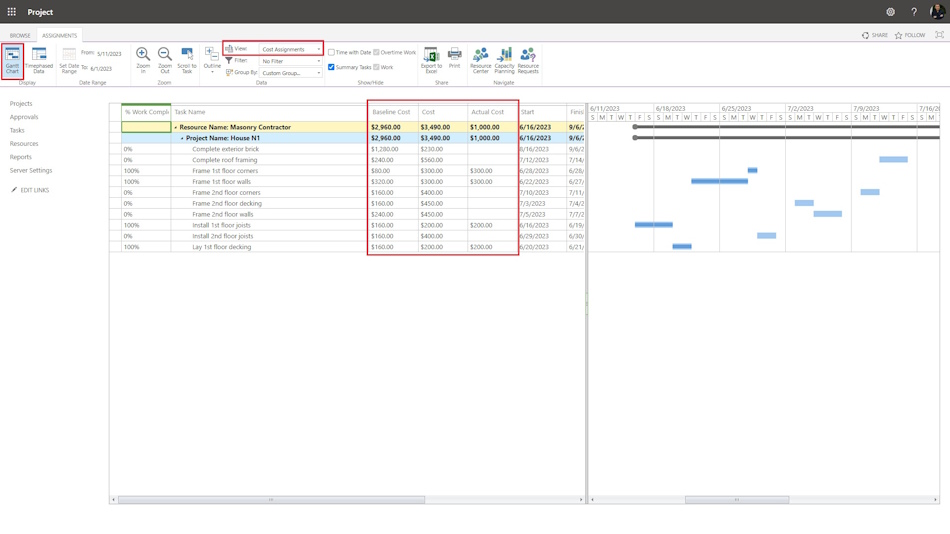 Monitoring contractors in MS Project Server