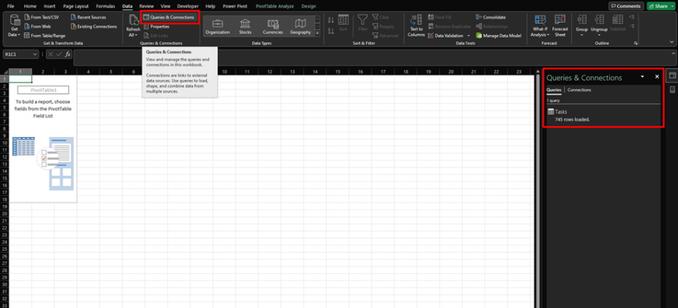 Setting up a Microsoft Excel connection to Microsoft Project Server data stap 6
