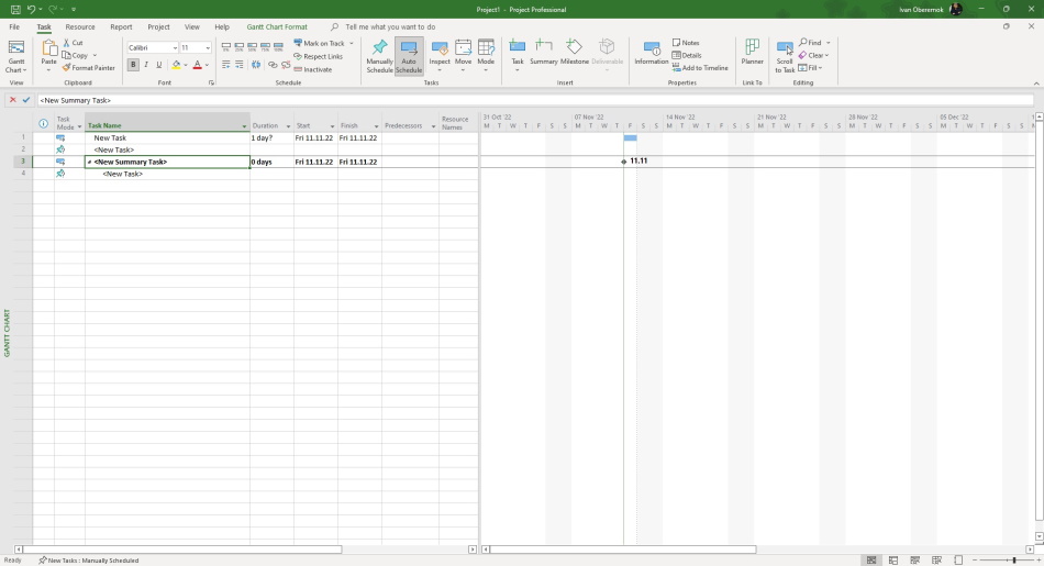 Adding summary tasks to the plan in MS Project Pro