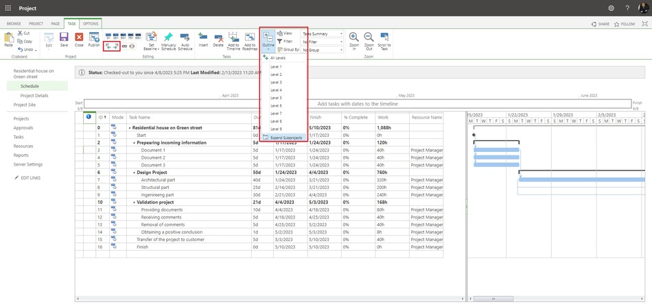 Setting project outline in MS Project Server