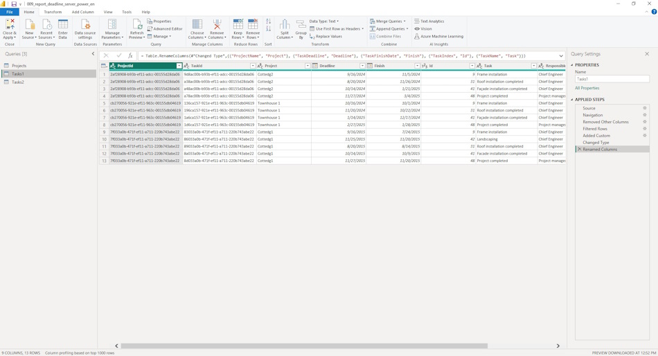 Setting up the portfolio deadlines report in MS Power BI