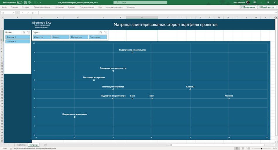 Using the portfolio stakeholder martix in MS Excel