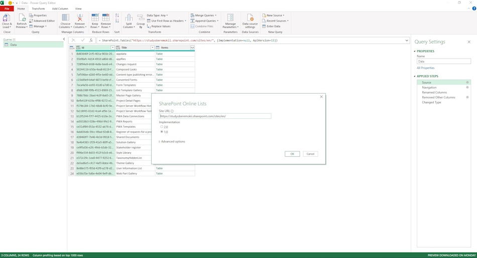 Setting up the portfolio change request analysis report in MS Excel