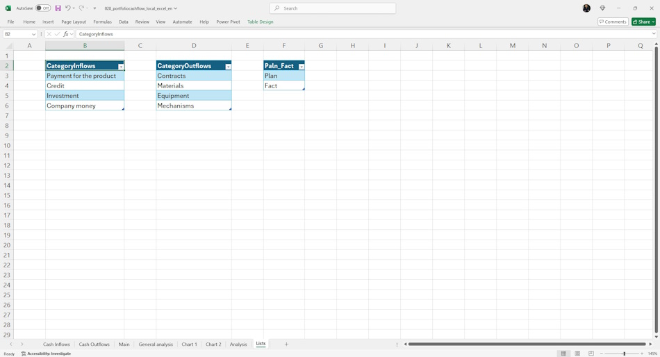 Setting up the "Portfolio cash flow" document in MS Excel