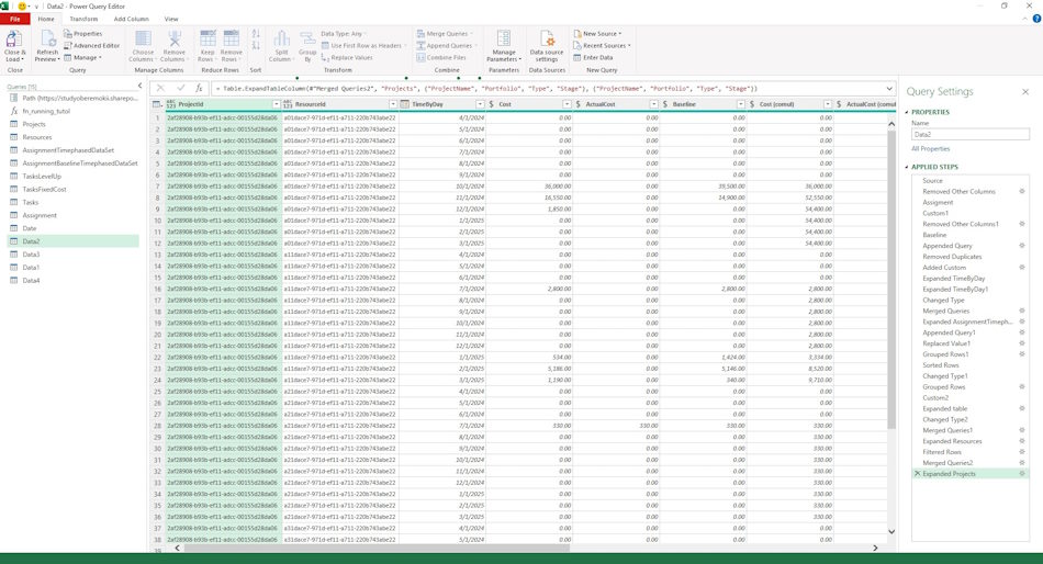 Customizing the dashboard “Resource cost analysis of server project portfolio” in MS Excel