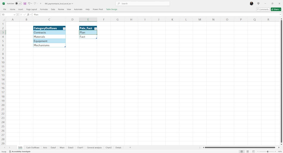 Setting up the "Portfolio cash flow" document in MS Excel