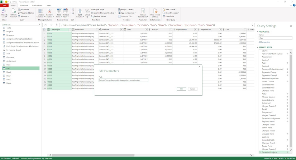 Customize dashboard “Cost analysis of contractors' work costs of project portfolio” in MS Excel