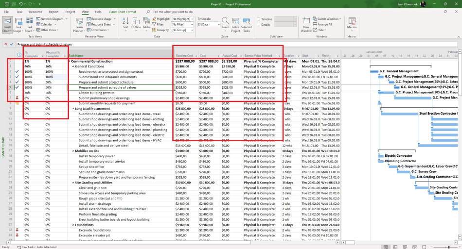 Use column "Physical % complete" for track the plan
