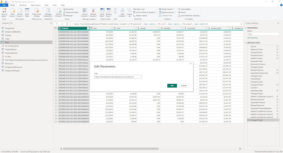 Customize dashboard “Control portfolio timing, scope and cost and scope” in MS Power BI