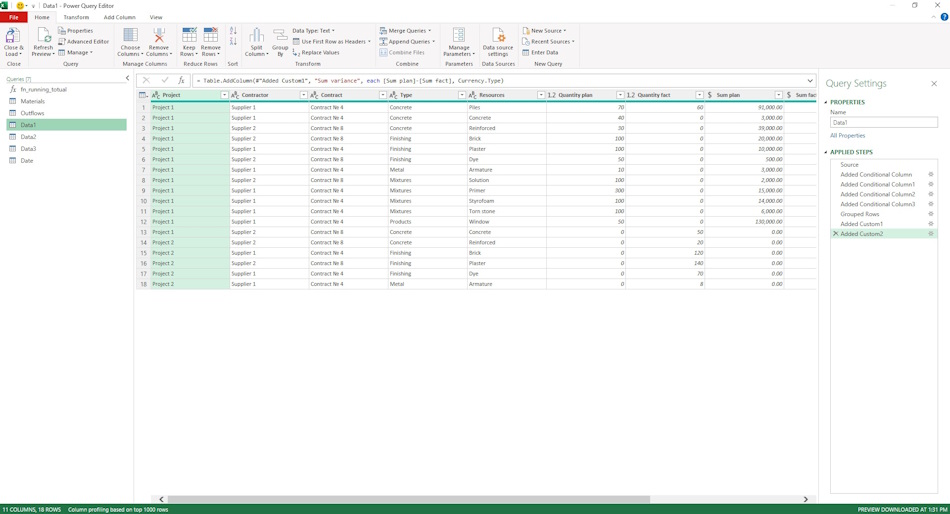 Setting up the "Portfolio cash flow" document in MS Excel