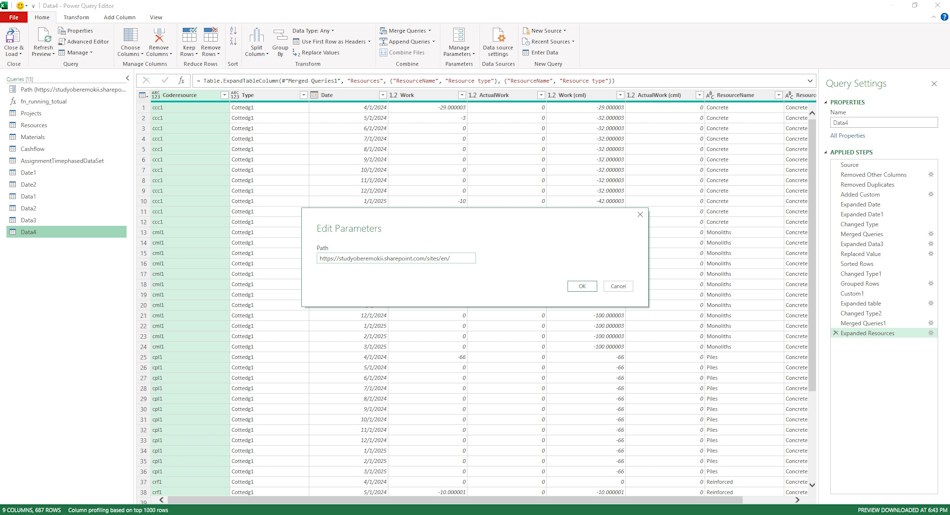 Customize dashboard “Analysis of warehouse materials and project portfolio” in MS Excel