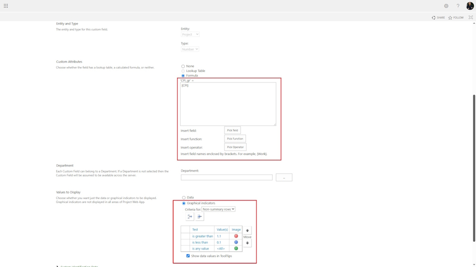 Setting up Earned Value сolumns in MS Project Server