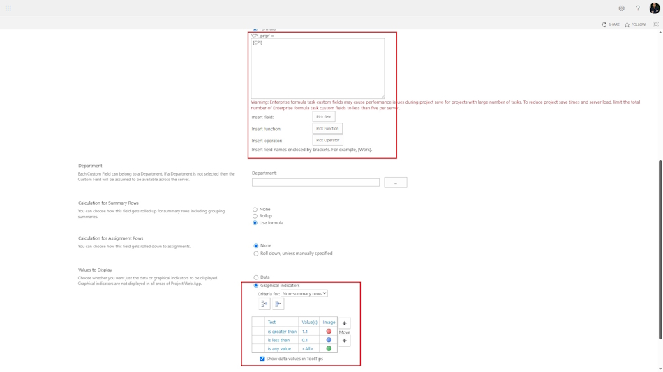 Setting up Earned Value сolumns in MS Project Server