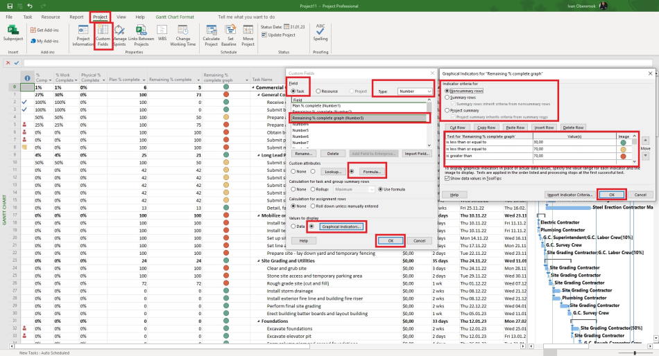 Adding graphical indicator for custom column "Remaining % complete"