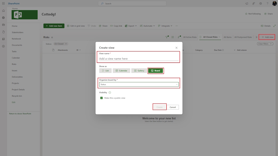 Add and edit views describing risks in MS Project Server