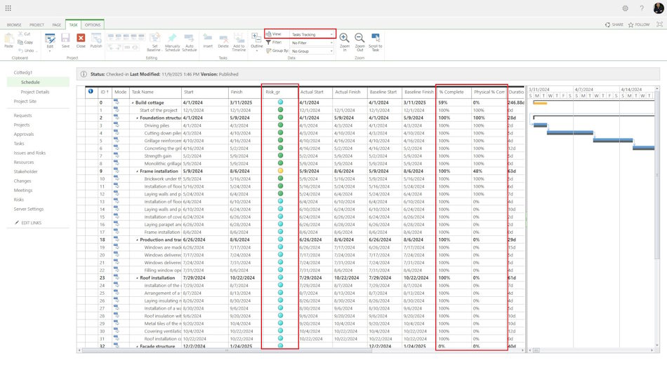 Risk analysis based on % completion in MS Project Server