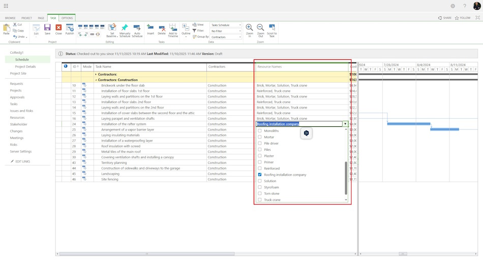 Assigning contractors to project tasks on MS Project Server